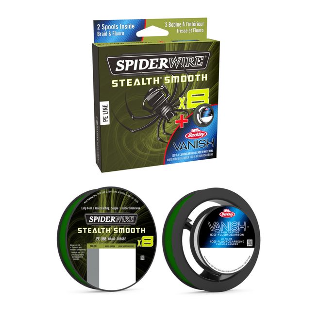  SpiderWire Ultracast Braid Vanish Fluorocarbon Dual Spool,  30lb Translucent Braid with 50lb Clear Fluoro Leader, 164yd